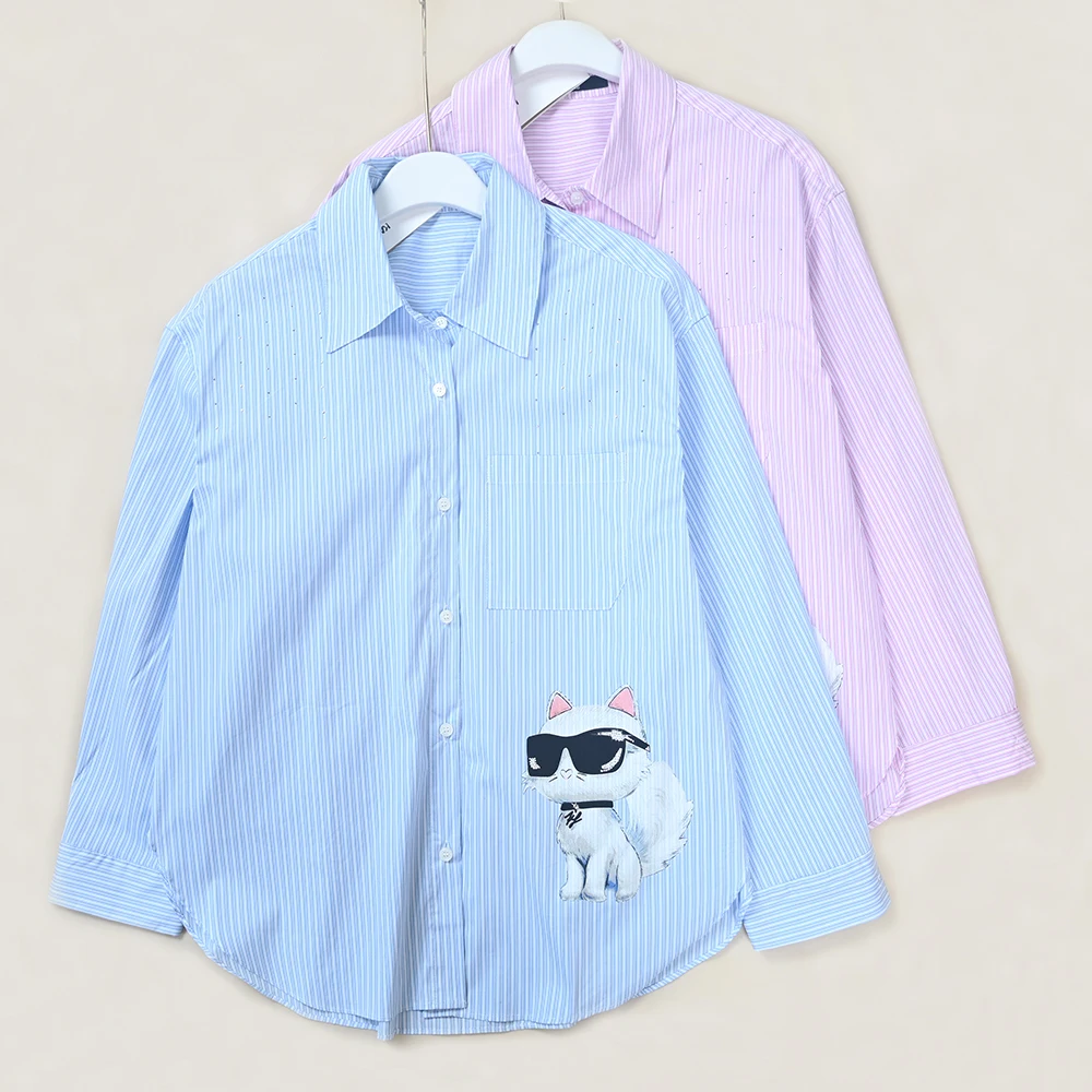 New Ladies Long Sleeve Rhinestone Shirt Casual Striped Bottom Cartoon Pattern Breathable Loose Fit Ultra Short Length
New Ladies Long Sleeve Rhinestone Shirt Casual Striped Bottom Cartoon Pattern Breathable Loose Fit Ultra Short Length