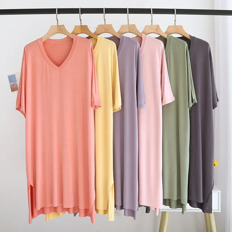 Comfortable and Soft Modal V-neck Thin Nightdress Summer Women's Pajamas Solid Color Short-sleeved Home Clothes Woman Dresses
Comfortable and Soft Modal V-neck Thin Nightdress Summer Women's Pajamas Solid Color Short-sleeved Home Clothes Woman Dresses