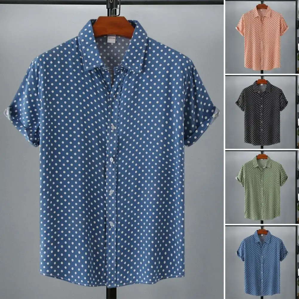 Мужская гавайская рубашка в горошек с короткими рукавами и лацканами, летняя повседневная блузка на пуговицах, топ для уличной повседневной носки, отпуск, путешествия
Мужская гавайская рубашка в горошек с короткими рукавами и лацканами, летняя повседневная блузка на пуговицах, топ для уличной повседневной носки, отпуск, путешествия