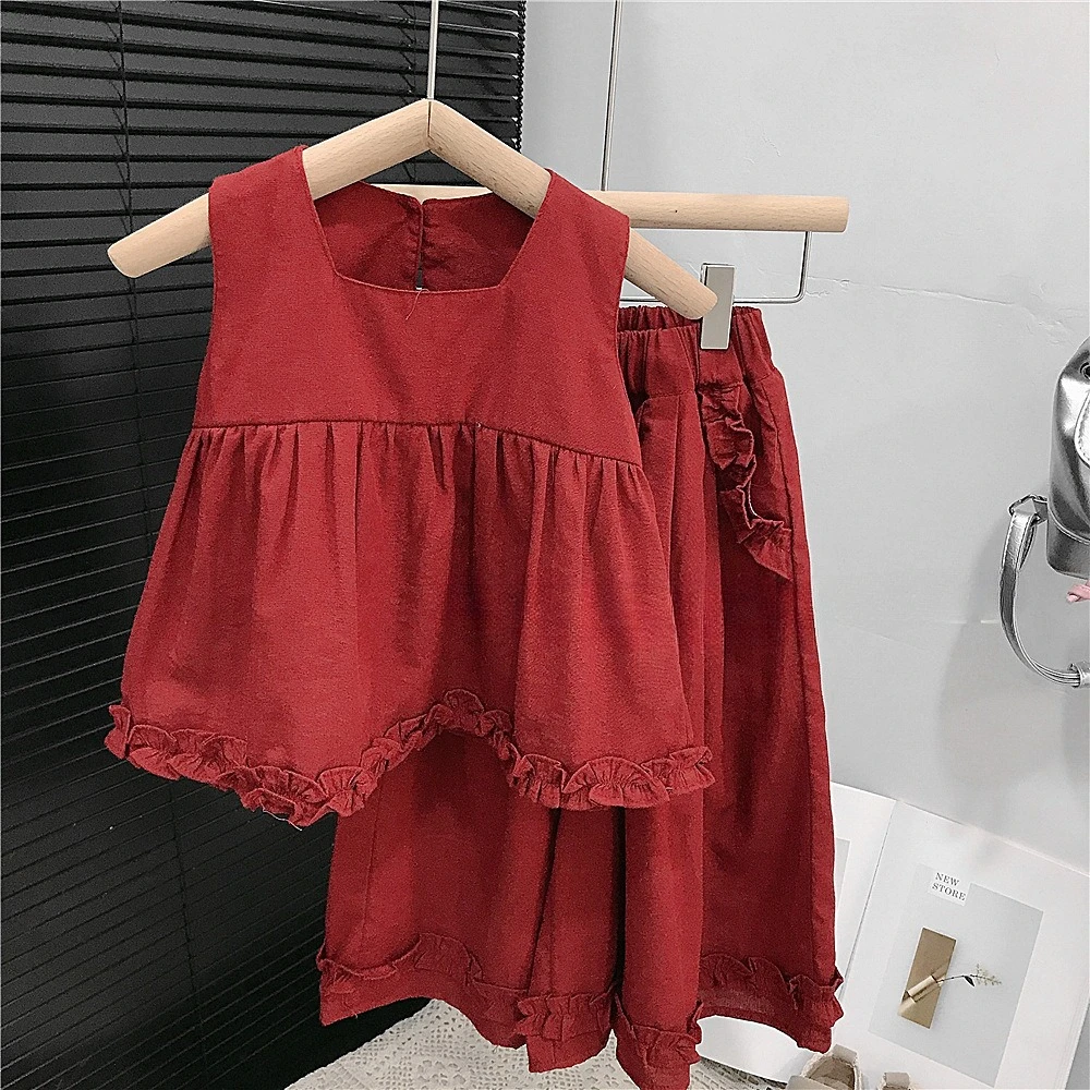 Летний комплект 2026 в корейском стиле для девочек: красный топ без рукавов с рюшами и свободные брюки-клеш из хлопка и льна, 2 предмета, 90-140 см
Летний комплект 2026 в корейском стиле для девочек: красный топ без рукавов с рюшами и свободные брюки-клеш из хлопка и льна, 2 предмета, 90-140 см