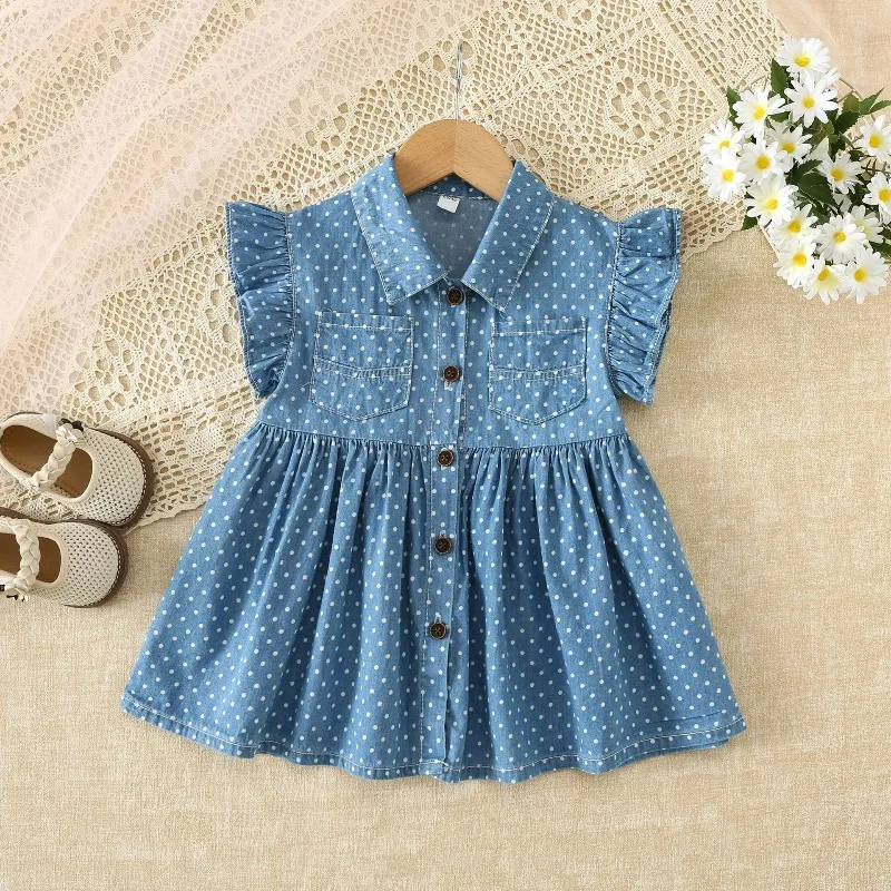 Summer Girls' Denim Dress with Lapels and Flared Sleeves for Baby Girls Trendy and Stylish Children's Dress
Summer Girls' Denim Dress with Lapels and Flared Sleeves for Baby Girls Trendy and Stylish Children's Dress