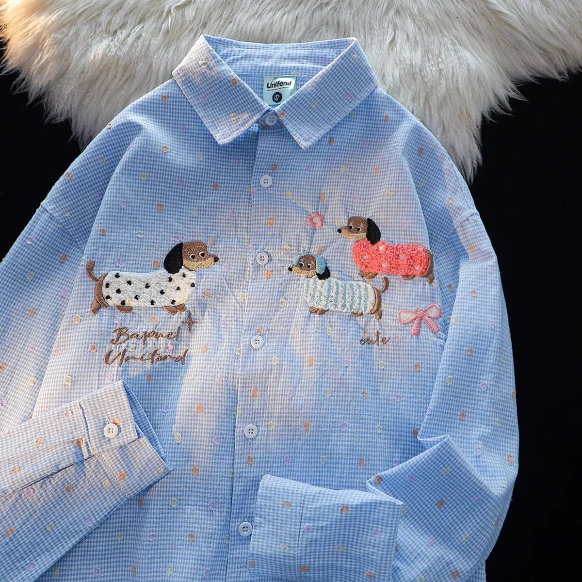 American Cute Puppy Embroidery Long Sleeve Shirts Polo Collar Large Size Harajuku Kawaii Blouse Preppy-style Couples Autumn Tops
American Cute Puppy Embroidery Long Sleeve Shirts Polo Collar Large Size Harajuku Kawaii Blouse Preppy-style Couples Autumn Tops