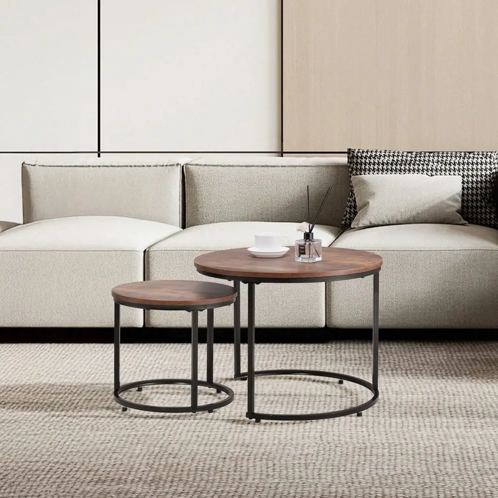Coffee Table Set Of 2, 23.6 In Round Coffee Table, Nesting Tables For Small Place, End Side Tables Night Stand With Metal Frame