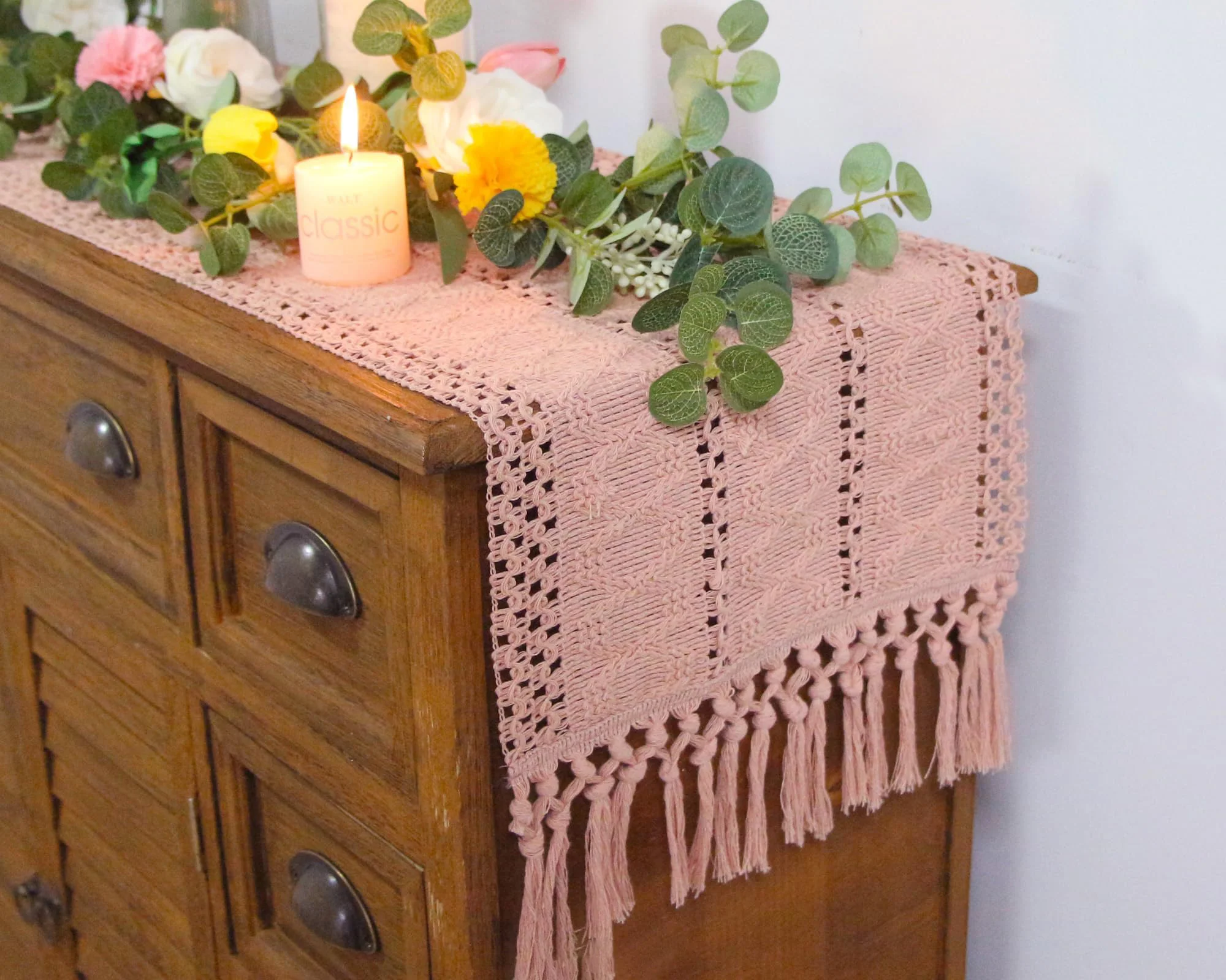 Table Runner with Tassels Boho Farmhouse Macrame Summer Pink Room Dining Bedroom Baby Bridal Shower Decor
Table Runner with Tassels Boho Farmhouse Macrame Summer Pink Room Dining Bedroom Baby Bridal Shower Decor