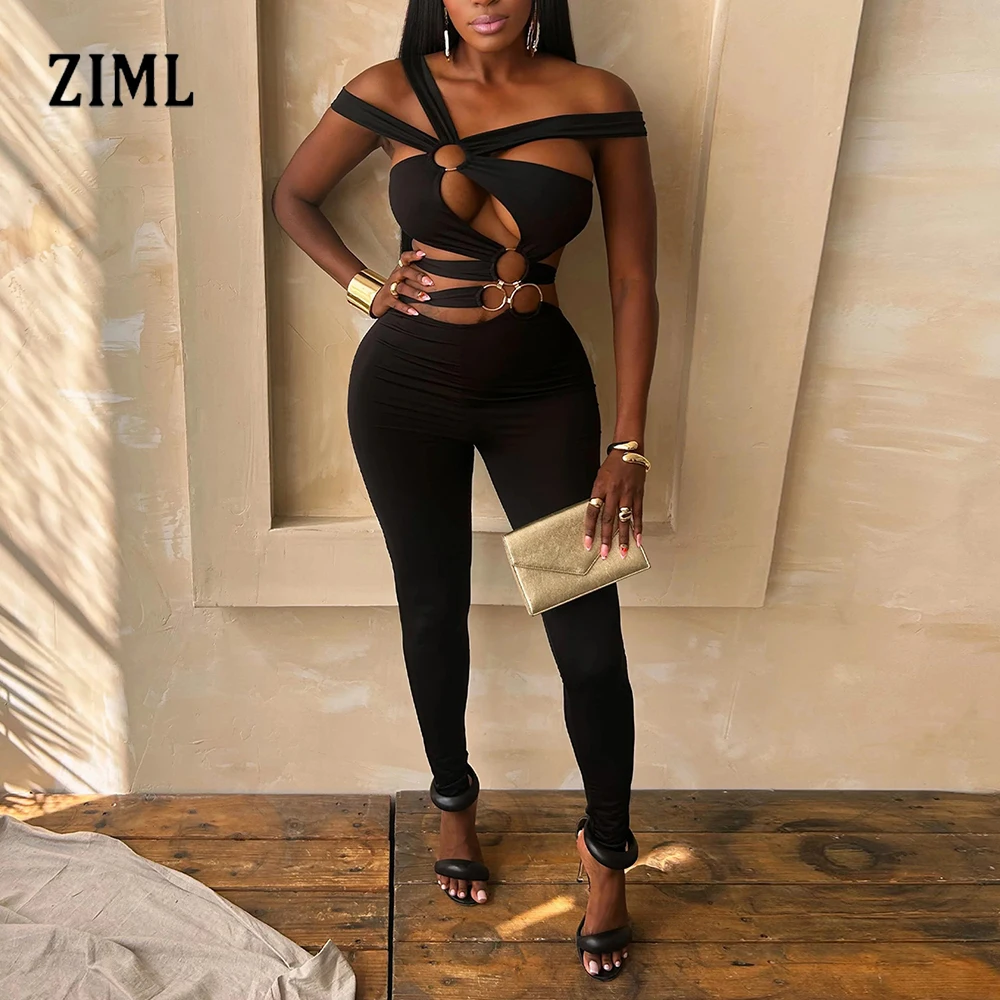 ZIML Solid Hollow Out Slimming Sexy Jumpsuits for Women Daigonal Collar High Wiast Spliced Metal Jumpsuits Female Fashion New
ZIML Solid Hollow Out Slimming Sexy Jumpsuits for Women Daigonal Collar High Wiast Spliced Metal Jumpsuits Female Fashion New
