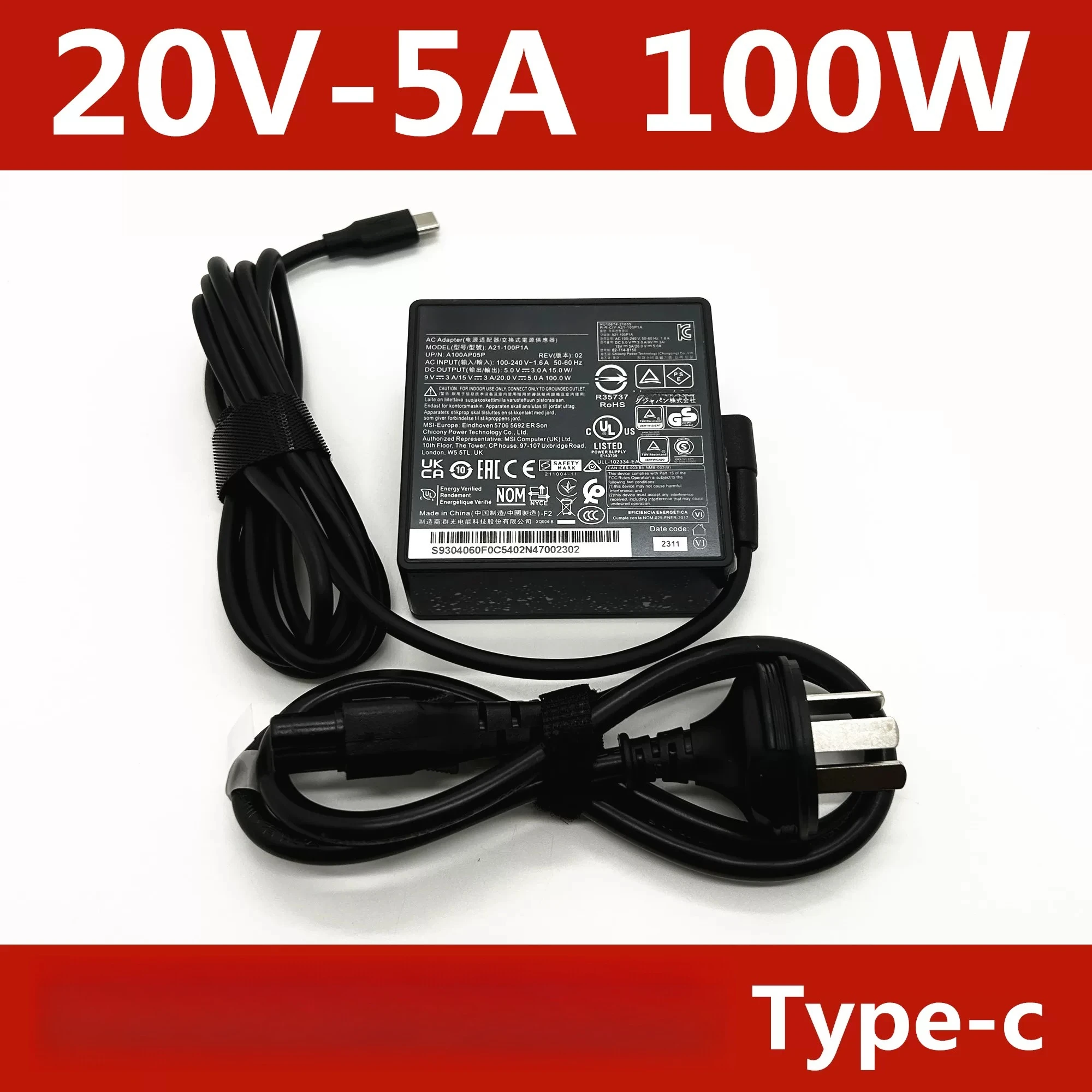 Original 100W TYPE-C Power Adapter 20V5A Laptop Charger A21-100P1A for MSI
Original 100W TYPE-C Power Adapter 20V5A Laptop Charger A21-100P1A for MSI