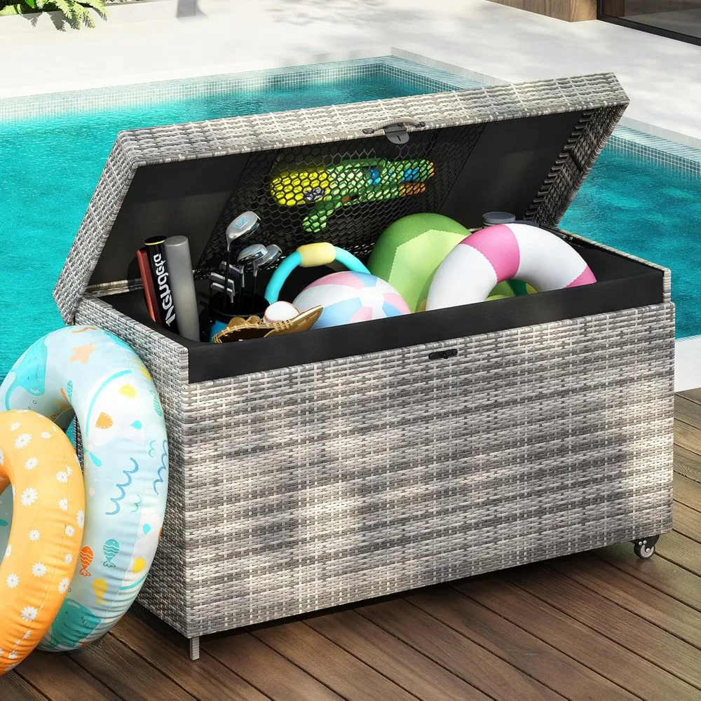 200 Gallon Wicker Deck Box with Wheels, All-Weather Outdoor Storage Box, Rattan Storage Bin for Patio Furniture
200 Gallon Wicker Deck Box with Wheels, All-Weather Outdoor Storage Box, Rattan Storage Bin for Patio Furniture