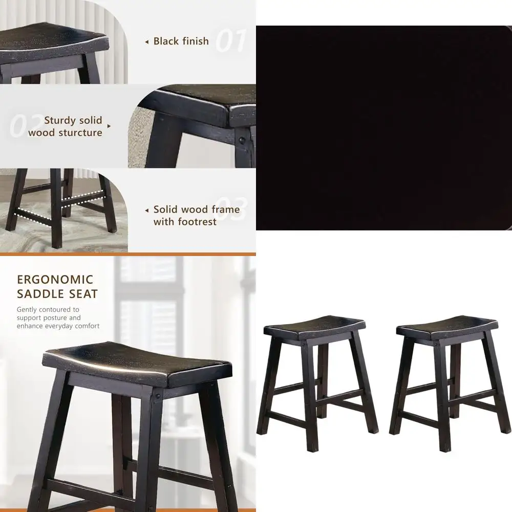 Set of 2 Saddleback Solid Wood Bar Stools, Dining Height, Ideal for Casual Dining and Entertaining, Black
Set of 2 Saddleback Solid Wood Bar Stools, Dining Height, Ideal for Casual Dining and Entertaining, Black