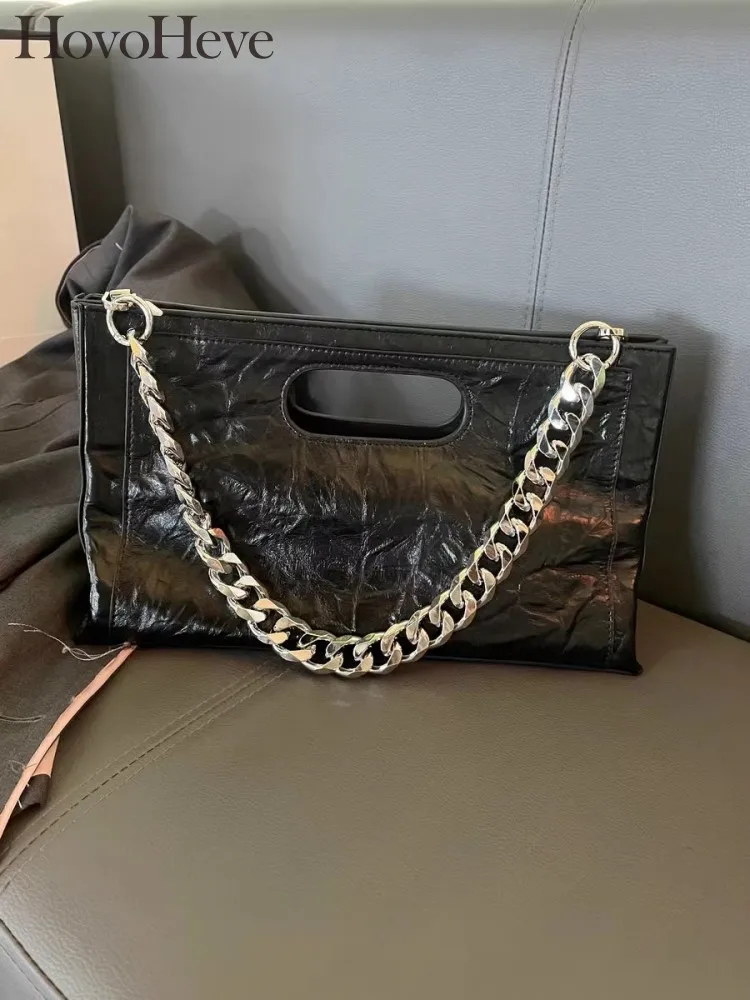 Vintage Women Casual Black Cowhide Pleated Single Shoulder Handbag Thick Chain Armpit Crossbody Bag Totes
Vintage Women Casual Black Cowhide Pleated Single Shoulder Handbag Thick Chain Armpit Crossbody Bag Totes