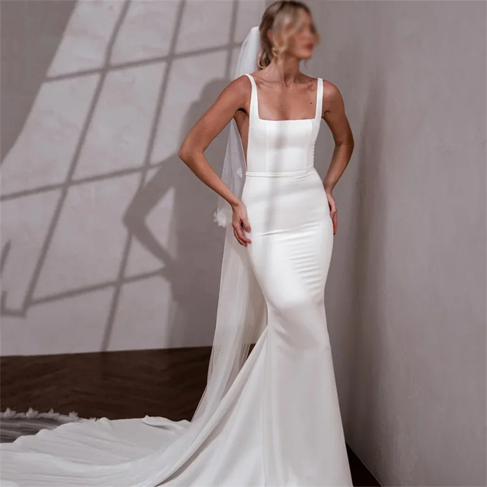 Mermaid Elegant Wedding Dresses Women Spaghetti Strap Backless Square Collar Bridal Gown Train Vestidos De Noiva Customized
Mermaid Elegant Wedding Dresses Women Spaghetti Strap Backless Square Collar Bridal Gown Train Vestidos De Noiva Customized