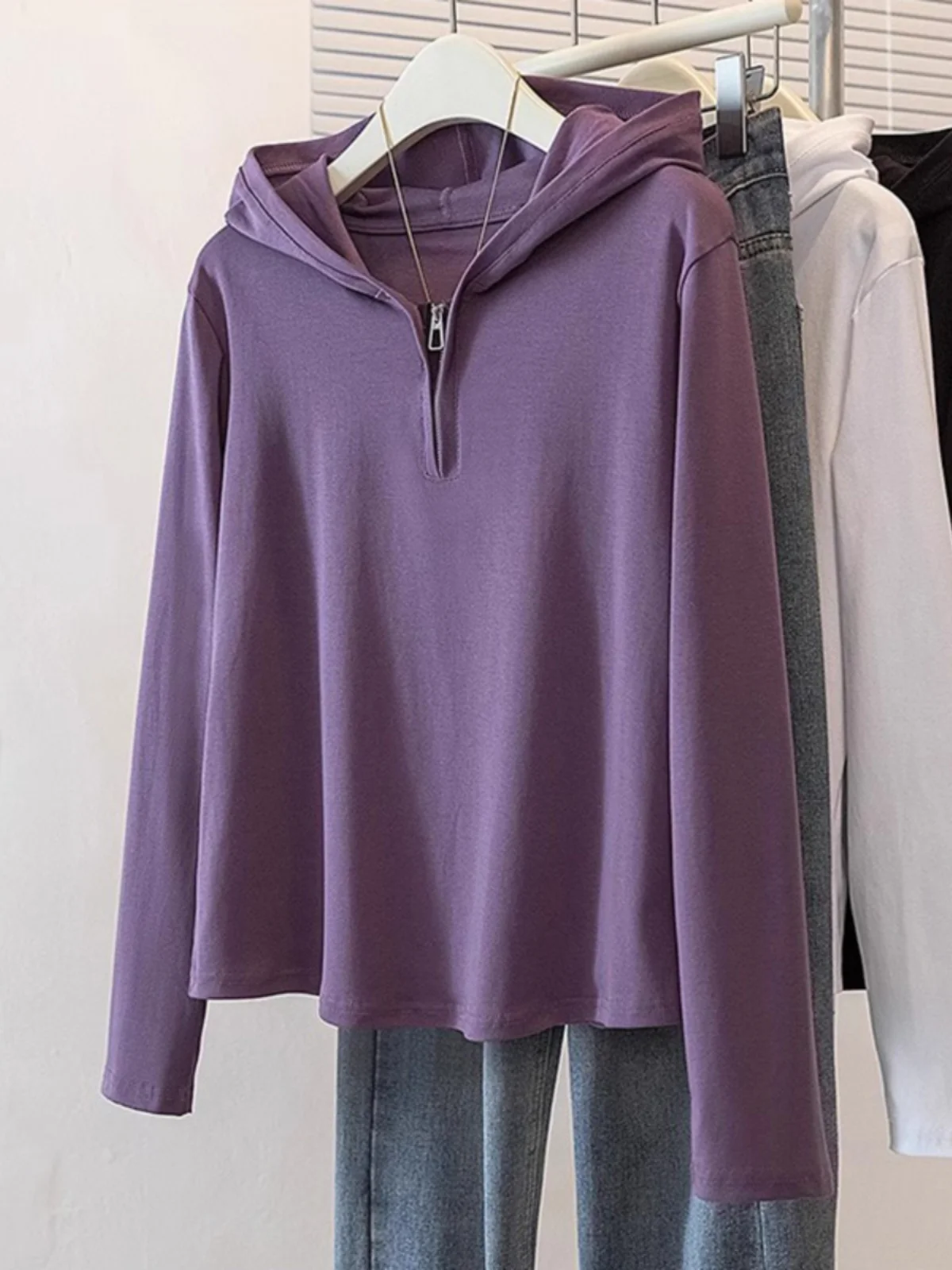 Purple Half-Zip Hoodie Women's Spring Fashion plus Size Micro Plump MM Base Shirt Inner Wear Top Loose Fit Long Sleeve
Purple Half-Zip Hoodie Women's Spring Fashion plus Size Micro Plump MM Base Shirt Inner Wear Top Loose Fit Long Sleeve