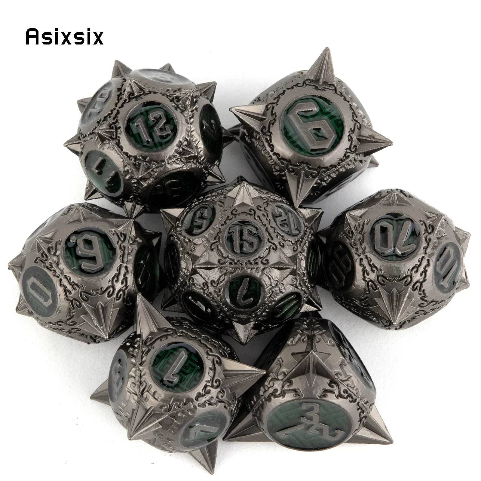 7 Pcs Silver Green Meteor Hammer Metal Dice Solid Metal Polyhedral Dice Set Suitable For Role-Playing Dice PropBoard Game Gift
7 Pcs Silver Green Meteor Hammer Metal Dice Solid Metal Polyhedral Dice Set Suitable For Role-Playing Dice PropBoard Game Gift