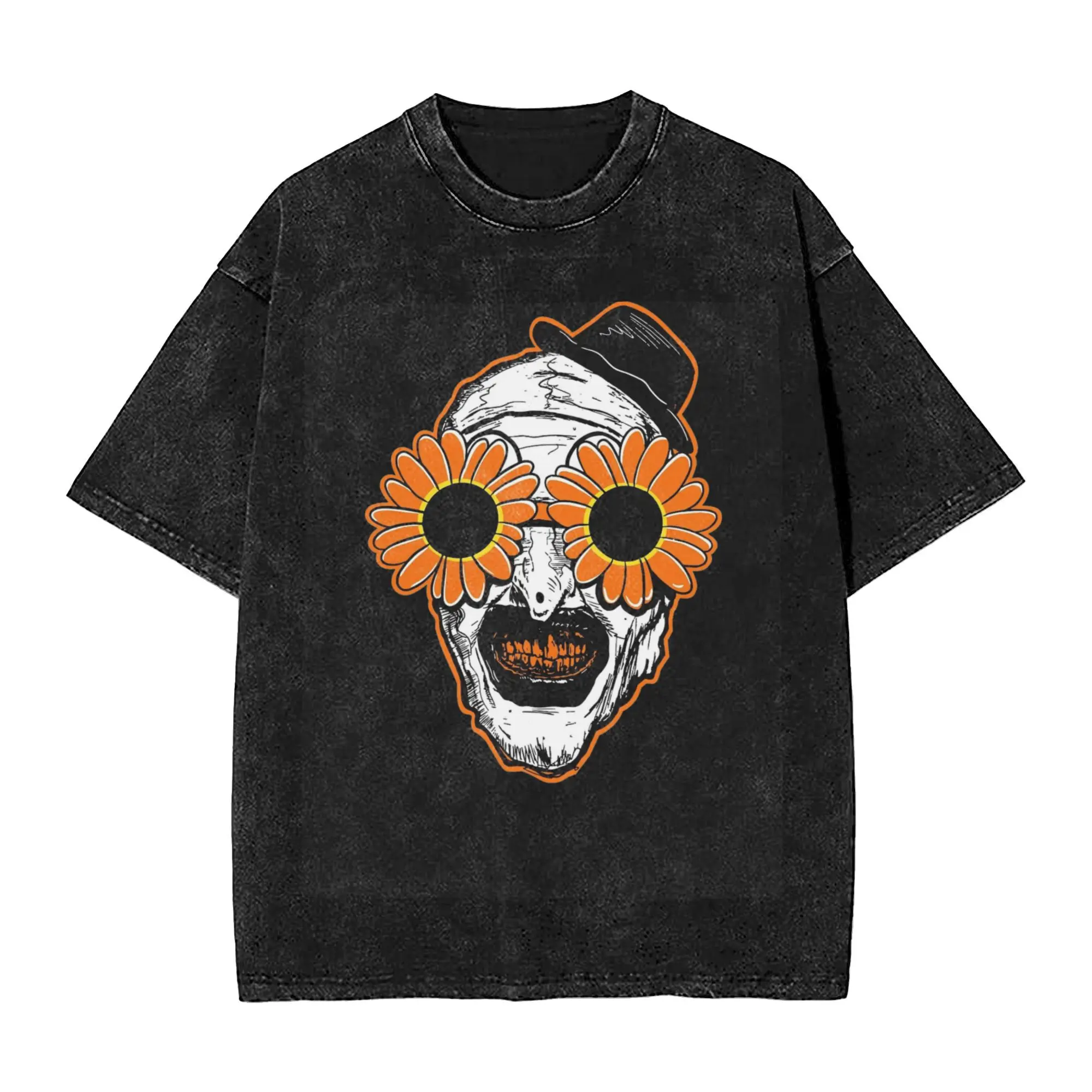 Washed T Shirt Sunflower Sunglasses Horror Clown Movie Art Terrifier Hip Hop Vintage T-Shirt Harajuku Streetwear Cotton Tops Men 
Washed T Shirt Sunflower Sunglasses Horror Clown Movie Art Terrifier Hip Hop Vintage T-Shirt Harajuku Streetwear Cotton Tops Men