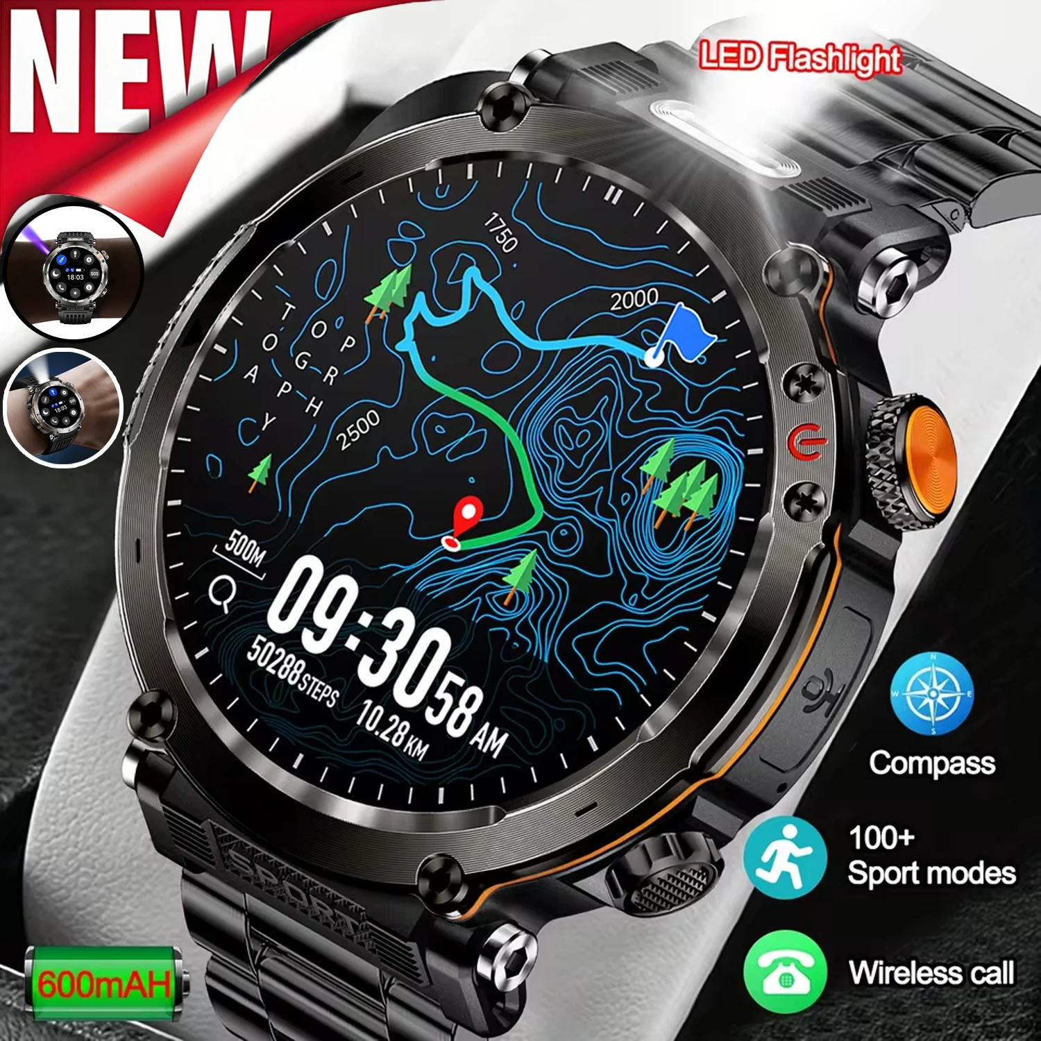 Новые 5ATM уличные умные часы для мужчин 600 мАч светодиодный фонарик SmartWatch компас Bluetooth вызов пульсометр IP 68 спортивные умные часы 2025
Новые 5ATM уличные умные часы для мужчин 600 мАч светодиодный фонарик SmartWatch компас Bluetooth вызов пульсометр IP 68 спортивные умные часы 2025