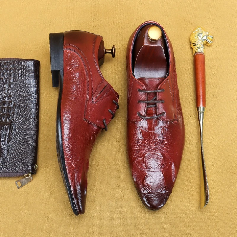 Italian Handmade Designer Men's Business Formal Genuine Leather Shoes Pointed Toe Crocodile Pattern Men's Derby Wedding Shoes
Italian Handmade Designer Men's Business Formal Genuine Leather Shoes Pointed Toe Crocodile Pattern Men's Derby Wedding Shoes