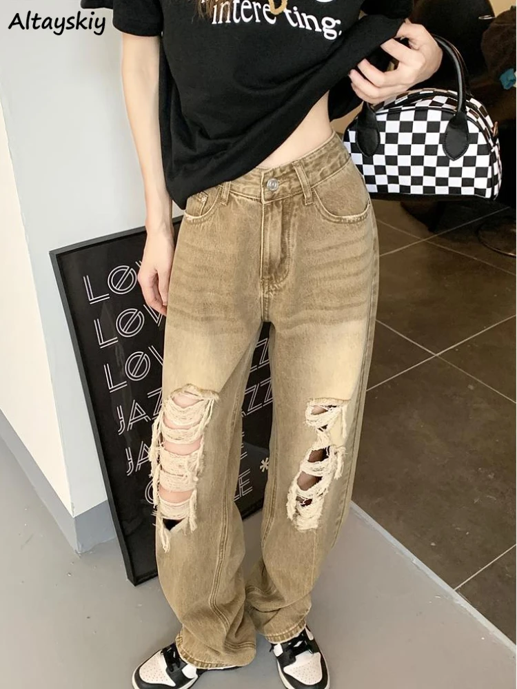 Jeans Women Hole Streetwear Design All-match Vintage Casual Personality Stylish Korean Style Hot Girls Loose Summer Denim Simple
Jeans Women Hole Streetwear Design All-match Vintage Casual Personality Stylish Korean Style Hot Girls Loose Summer Denim Simple