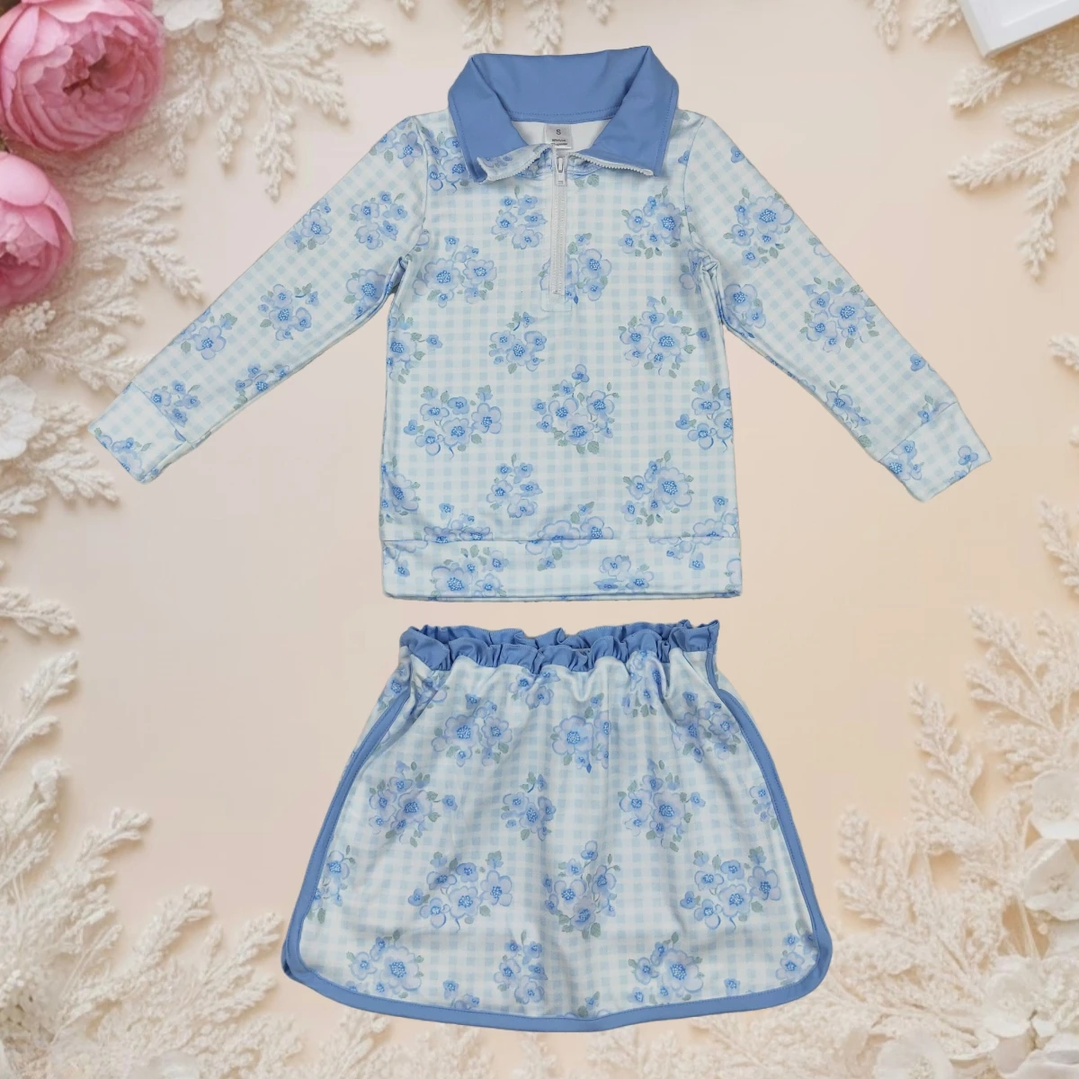 Toddler Kids Yoga Set Baby Girl Long Sleeves Blue Flowers Zipper Shirt Child Skorts Shorts Plaid Skirt Infant Outfit Clothing
Toddler Kids Yoga Set Baby Girl Long Sleeves Blue Flowers Zipper Shirt Child Skorts Shorts Plaid Skirt Infant Outfit Clothing