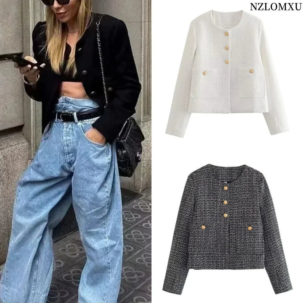 Tweed Long Sleeve Short Jacket Women Elegant Single Breasted Party O Neck Lady Coats Fashion Muti-pocket Evening Loose Outwear
Tweed Long Sleeve Short Jacket Women Elegant Single Breasted Party O Neck Lady Coats Fashion Muti-pocket Evening Loose Outwear