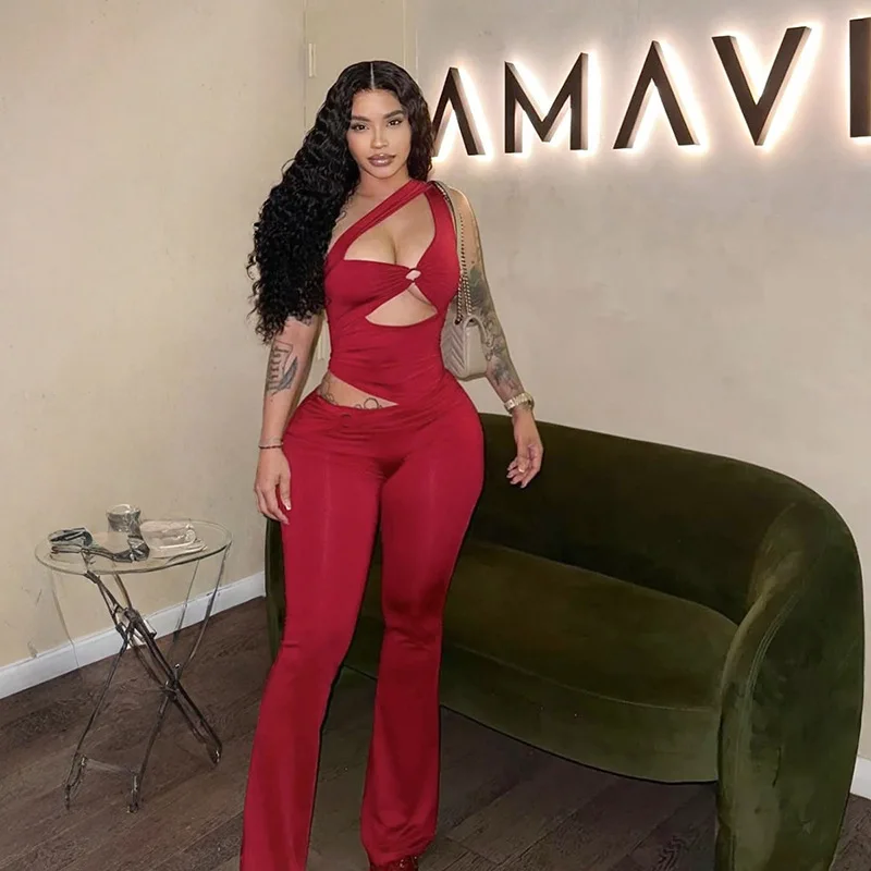 Women Fashion Y2K Metal Rings Ruched xSkinny Flare Jumpsuits Sexy One Shoulder Sleeveless Peach Hip Slim Club Party Overalls
Women Fashion Y2K Metal Rings Ruched xSkinny Flare Jumpsuits Sexy One Shoulder Sleeveless Peach Hip Slim Club Party Overalls