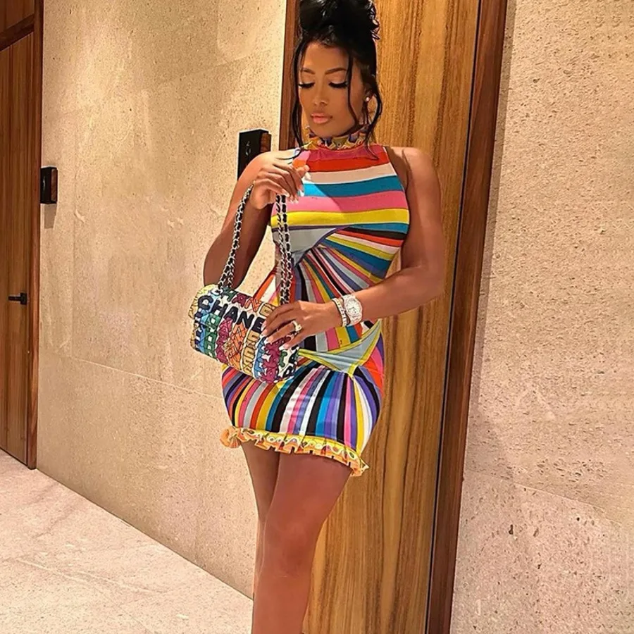 【New style】Style spring and summer new women's dress ladies 'fashion sleeveless lace rainbow print slim-fitting hip dress
【New style】Style spring and summer new women's dress ladies 'fashion sleeveless lace rainbow print slim-fitting hip dress