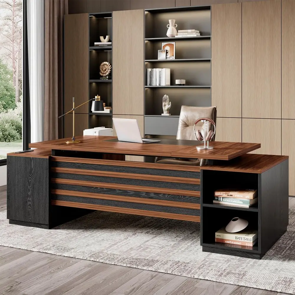 LShaped Executive Desk with Storage Cabinet and Open Shelf, 78Inch Home Office Desk with Drawers, Boss Large LDesk with Power O
LShaped Executive Desk with Storage Cabinet and Open Shelf, 78Inch Home Office Desk with Drawers, Boss Large LDesk with Power O