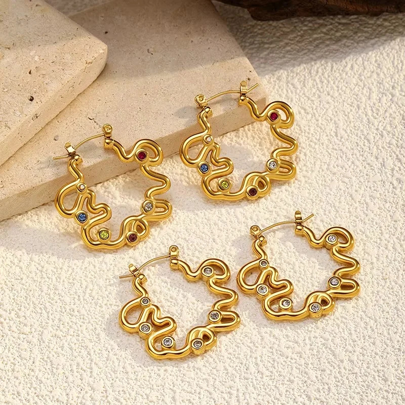 Fashion Irregular Geometric Line Hoop Earrings Stainless Steel Colorful Earrings Suitable For Woman Daily Wear Party Gifts
Fashion Irregular Geometric Line Hoop Earrings Stainless Steel Colorful Earrings Suitable For Woman Daily Wear Party Gifts