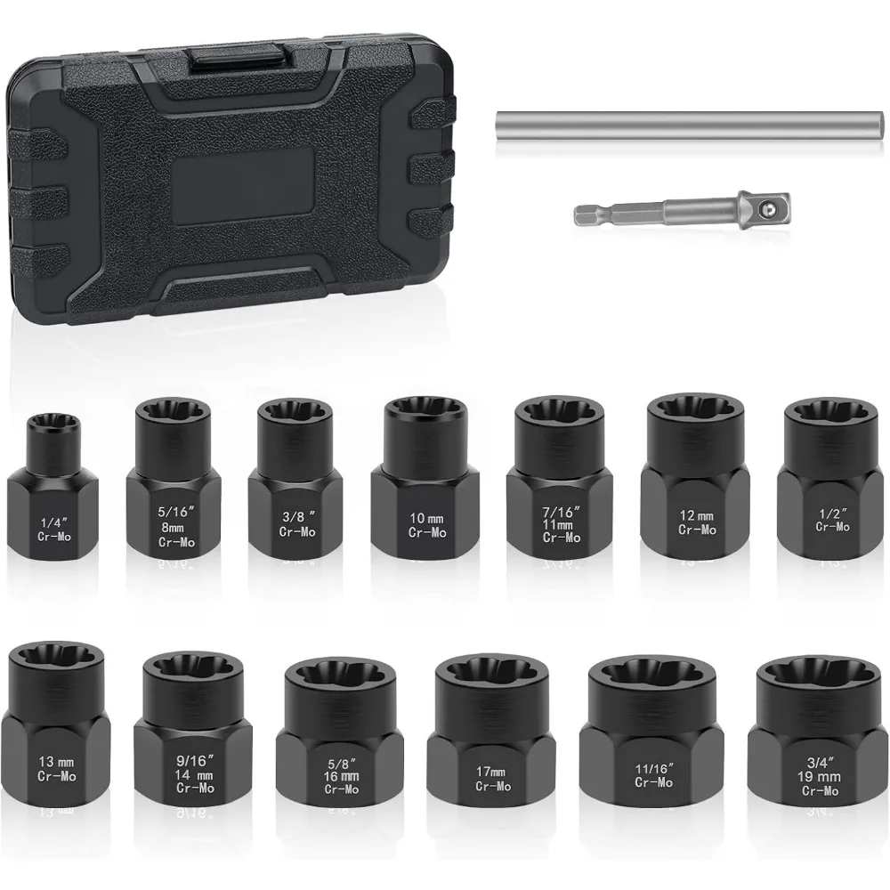 Lytool Bolt Extractor Set, 13-Piece Nut & Screw Extractor Kit, Impact Lug Nut Remover, Broken/Stripped/Rounded Bolt Remover, CR-
Lytool Bolt Extractor Set, 13-Piece Nut & Screw Extractor Kit, Impact Lug Nut Remover, Broken/Stripped/Rounded Bolt Remover, CR-