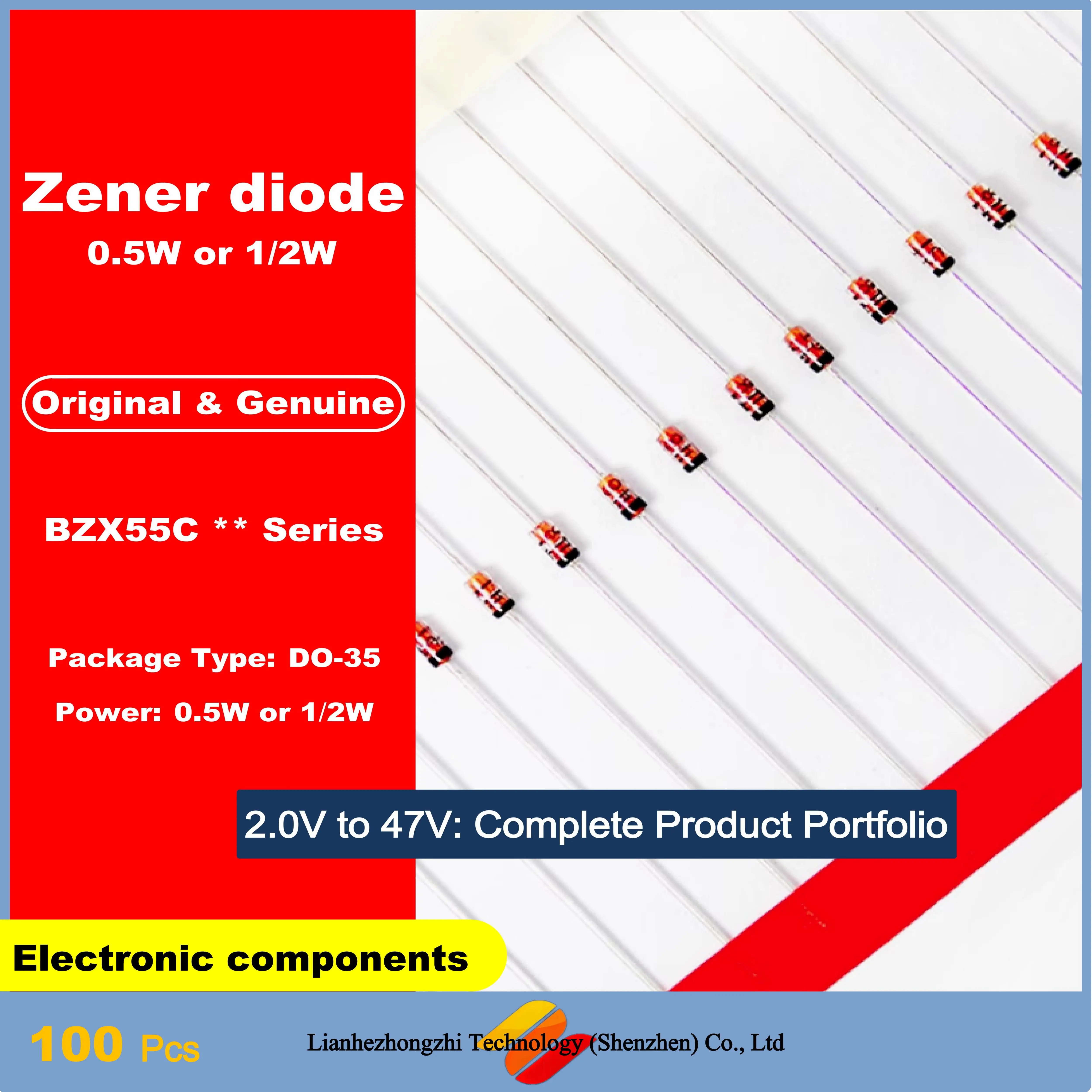 100Pcs 0.5W 1/2W Zener Diode Assortment DO-35 2V 3V 3.3V 3.6V 5.1V 5.6V 7.5V 12V 13V 15V 16V 18V 20V 22V 24V 30V 36V 39V 43V 47V
100Pcs 0.5W 1/2W Zener Diode Assortment DO-35 2V 3V 3.3V 3.6V 5.1V 5.6V 7.5V 12V 13V 15V 16V 18V 20V 22V 24V 30V 36V 39V 43V 47V