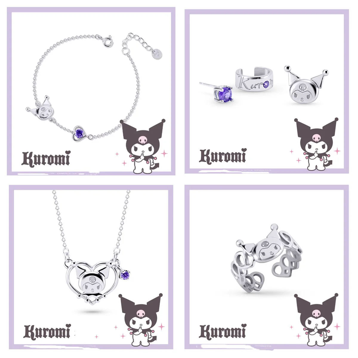 Kawaii Kuromi Ear Stud Sanrio Cartoon Electroplate Pendant Ring Bracelet Girls Fashionable Jewelry Ornaments Birthday Present
Kawaii Kuromi Ear Stud Sanrio Cartoon Electroplate Pendant Ring Bracelet Girls Fashionable Jewelry Ornaments Birthday Present