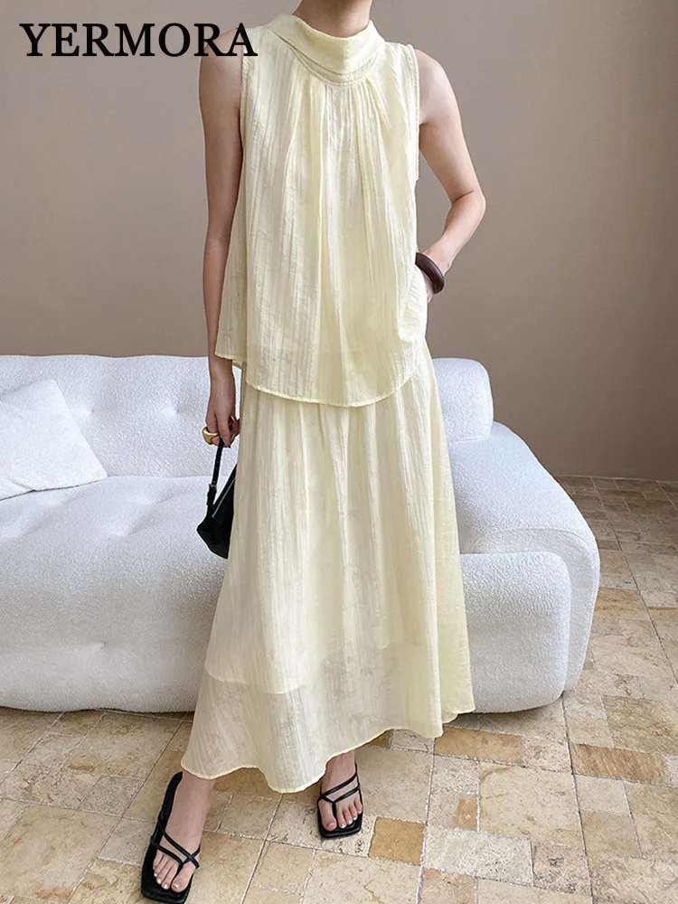 YERMORA Women Two Pieces Set Apricot Stand Collar Pleated Thin Vest Loose New Half Body Skirt Fashion Tide Spring Summer 2025
YERMORA Women Two Pieces Set Apricot Stand Collar Pleated Thin Vest Loose New Half Body Skirt Fashion Tide Spring Summer 2025