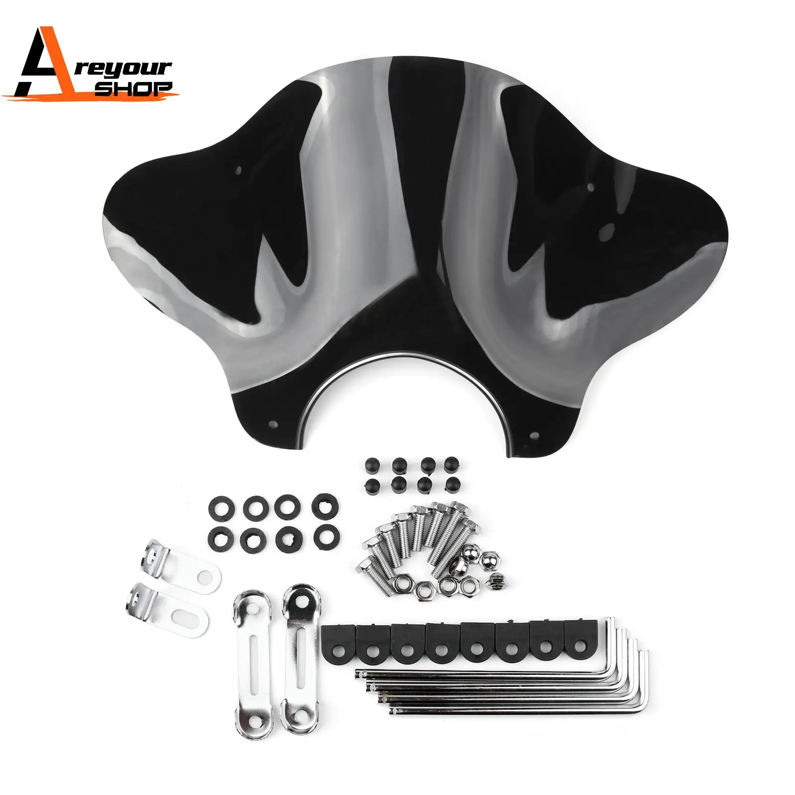 Universal Motorcycle Cruiser Windshield Windscreen with Mounting kit Black
Universal Motorcycle Cruiser Windshield Windscreen with Mounting kit Black