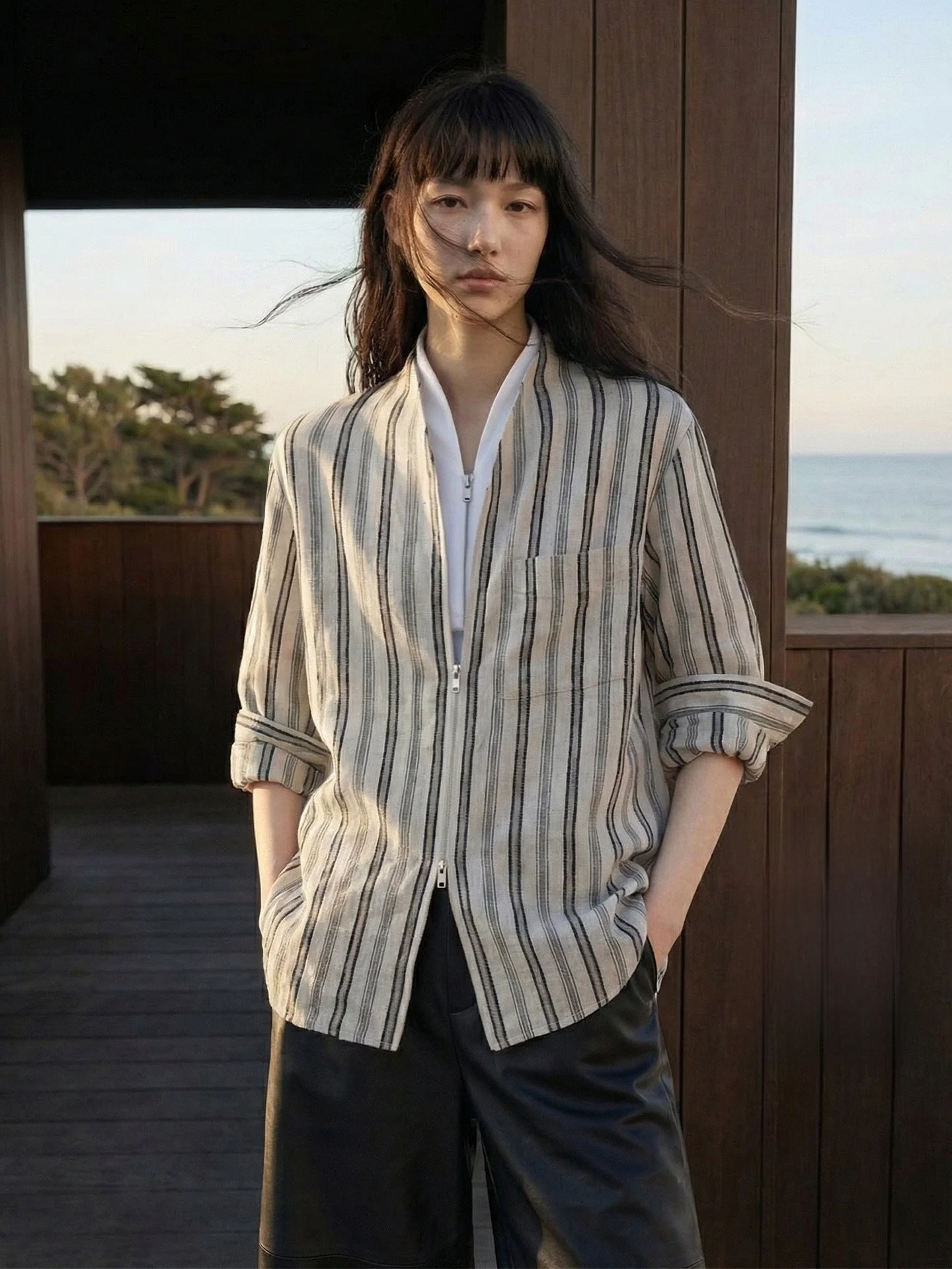 Casual Linen Feel Zipper irt Vertical Stripes Lazy Sle Spring Collection Women's Comfortable Breathable Long Sve irt
Casual Linen Feel Zipper irt Vertical Stripes Lazy Sle Spring Collection Women's Comfortable Breathable Long Sve irt