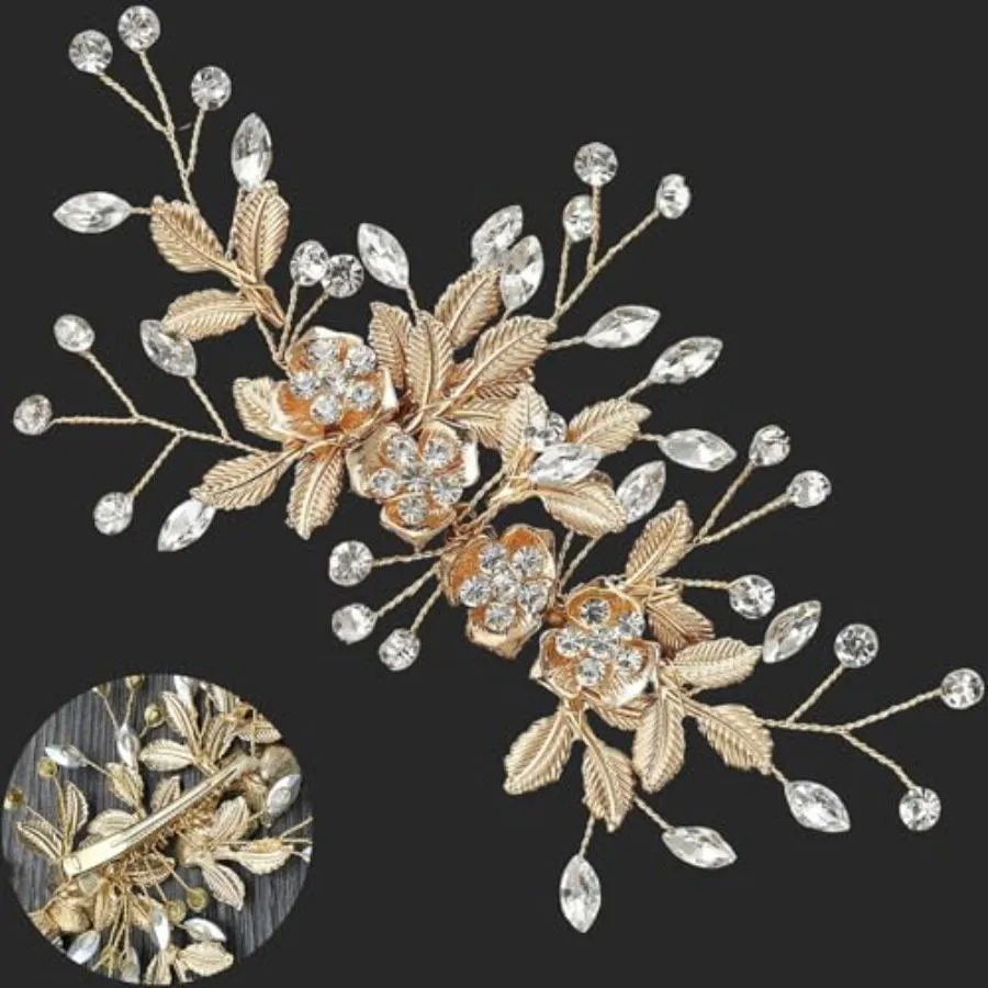 Bridal Hair Accessories Bright Gold Handmade Rhinestone Wedding Hair Duckbilled Clip for Brides, Wedding Head Pieces for Women
Bridal Hair Accessories Bright Gold Handmade Rhinestone Wedding Hair Duckbilled Clip for Brides, Wedding Head Pieces for Women
