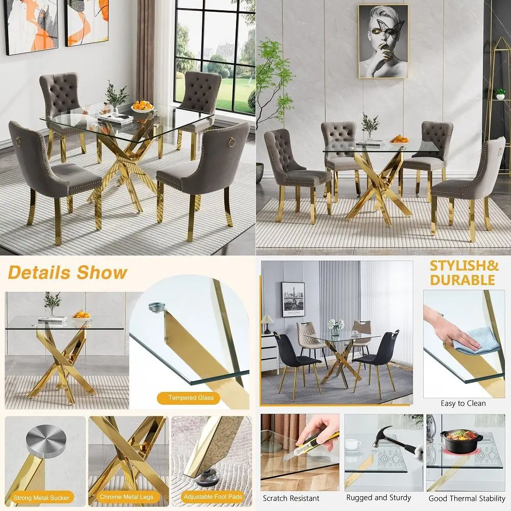 Dining Room Table Set for 4, 5 Piece Dining Table Set with 35 Square Glass Dining Table amp Upholstered Velvet Chairs Set of 4,
Dining Room Table Set for 4, 5 Piece Dining Table Set with 35 Square Glass Dining Table amp Upholstered Velvet Chairs Set of 4,