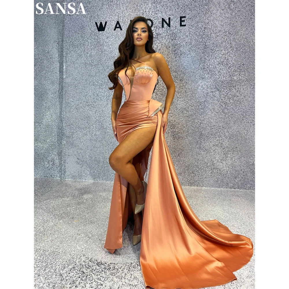 Sansa Sexy Satin Side High Split Evening Dresses Mermaid Floor-Length Wedding Dress V Neck Sleeveless Prom vestidos de fiesta
Sansa Sexy Satin Side High Split Evening Dresses Mermaid Floor-Length Wedding Dress V Neck Sleeveless Prom vestidos de fiesta