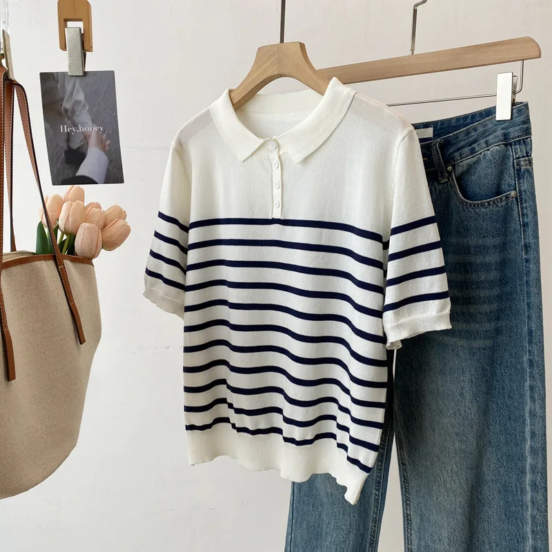 Dave&di 26 Summer New Product Pearl Hemp Soft Skin Friendly Delicate Breathable Knitted Shirt With Collar Short Sleeve Stri
Dave&di 26 Summer New Product Pearl Hemp Soft Skin Friendly Delicate Breathable Knitted Shirt With Collar Short Sleeve Stri