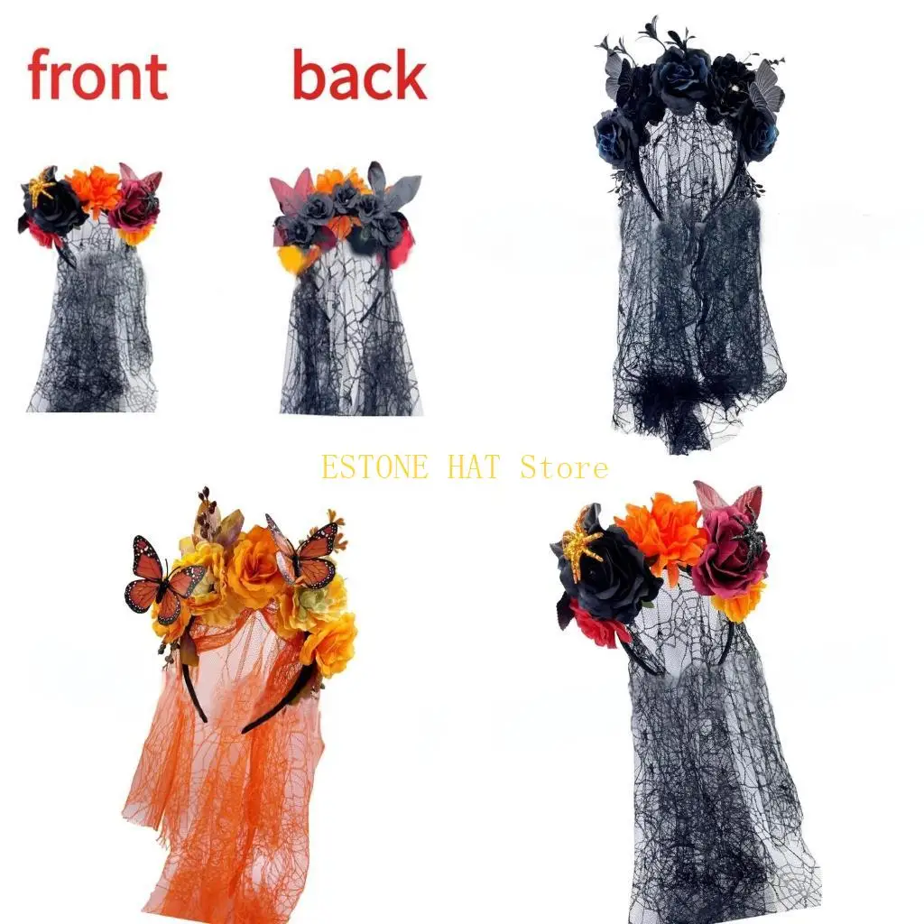 49MF Halloween Veil Headbands Flower Headgear Princesses Tiaras Hair Hoop
49MF Halloween Veil Headbands Flower Headgear Princesses Tiaras Hair Hoop
