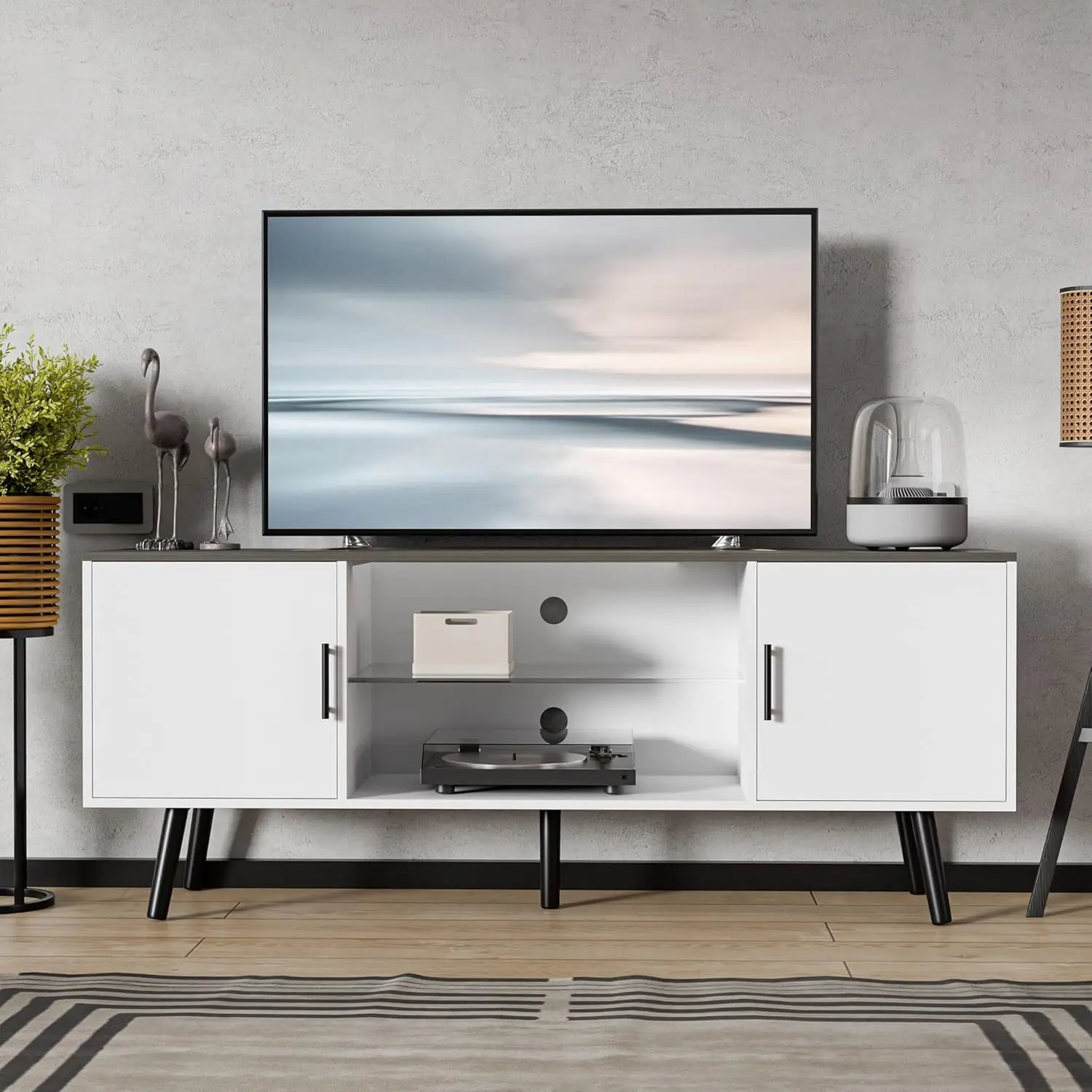 TV Stand for 60/65 inch TV, Entertainment Center w/ 2 Cabinets Storage and Adjustable Glass Shelf, 24" Tall Media Console Table
TV Stand for 60/65 inch TV, Entertainment Center w/ 2 Cabinets Storage and Adjustable Glass Shelf, 24" Tall Media Console Table