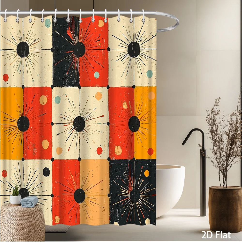 Modern Retro Geometric Shower Curtain – Bold Color Blocks & Dot Patterns, 2D Flat Design, Machine Washable, Includes Hooks
Modern Retro Geometric Shower Curtain – Bold Color Blocks & Dot Patterns, 2D Flat Design, Machine Washable, Includes Hooks