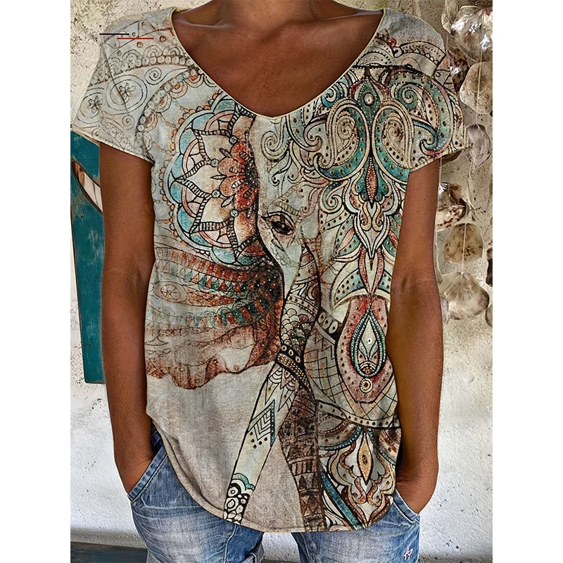 Indian Elephant T-shirts Ethnic Geometry Floral 3D Print Women Streetwear V-Neck T Shirt Harajuku Y2k Top Oversized Tees Clothes
Indian Elephant T-shirts Ethnic Geometry Floral 3D Print Women Streetwear V-Neck T Shirt Harajuku Y2k Top Oversized Tees Clothes