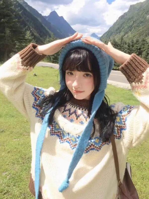 Женская одежда, свитер Fair Isle с круглым вырезом, осенне-зимний свободный трикотаж, модные теплые топы, пуловер с длинными рукавами
Женская одежда, свитер Fair Isle с круглым вырезом, осенне-зимний свободный трикотаж, модные теплые топы, пуловер с длинными рукавами