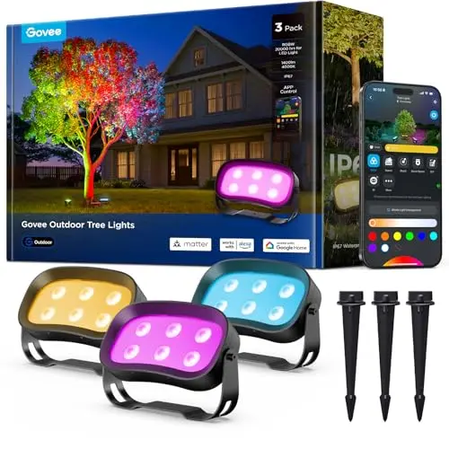 3-Pack RGBWIC Smart Outdoor Uplights, 66 Lighting Modes, App & Voice Compatible, IP67 Waterproof For Garden, Yard, Patio
3-Pack RGBWIC Smart Outdoor Uplights, 66 Lighting Modes, App & Voice Compatible, IP67 Waterproof For Garden, Yard, Patio