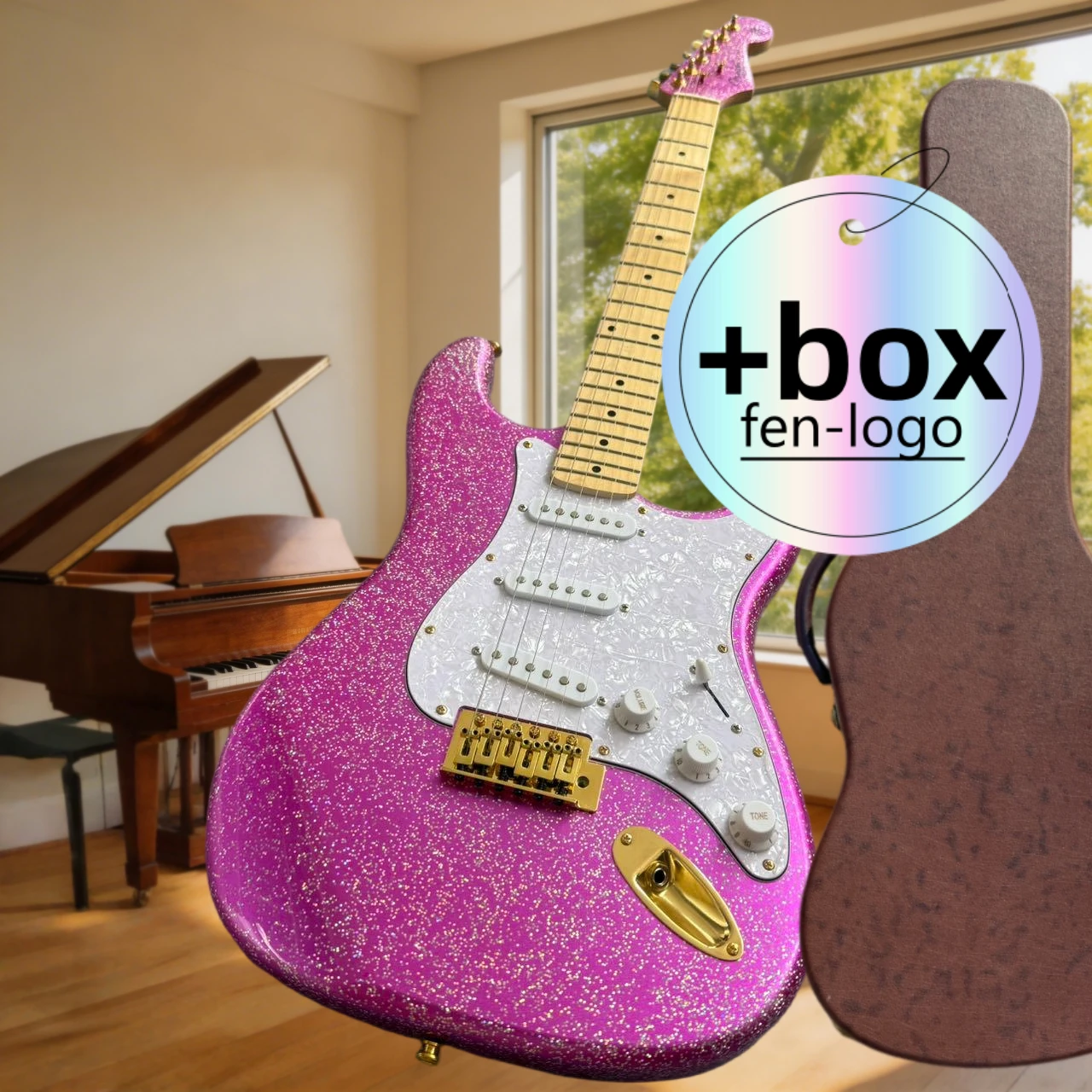 Hot Pink Large-Grain Sparkle Finish STSS Electric Guitar Fixed Bridgeg SSS Pickup Mahogany Body with Hard Shell Case
Hot Pink Large-Grain Sparkle Finish STSS Electric Guitar Fixed Bridgeg SSS Pickup Mahogany Body with Hard Shell Case