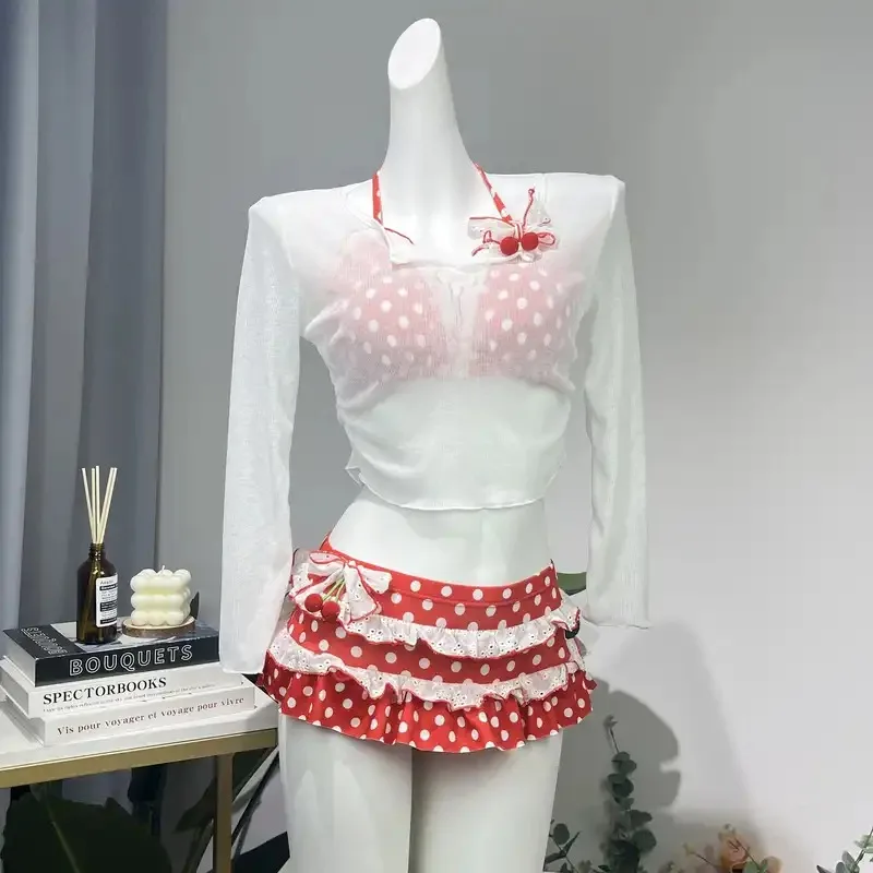 Women Red Polka Dot Cherry Decor Bikini 3Pcs Long Sleeve Cover Up Skirt Swimsuit Beach Hot Spring
Women Red Polka Dot Cherry Decor Bikini 3Pcs Long Sleeve Cover Up Skirt Swimsuit Beach Hot Spring