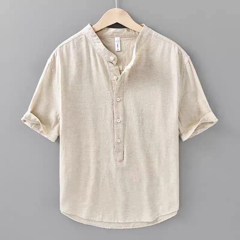 Pure Linen Short Sleeve T-Shirt Men's New Chinese Style Summer Thin Retro Cotton Linen Stand Collar Button up Half Sleeve Tee
Pure Linen Short Sleeve T-Shirt Men's New Chinese Style Summer Thin Retro Cotton Linen Stand Collar Button up Half Sleeve Tee