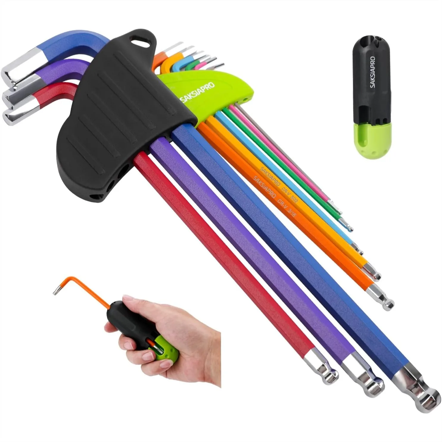 9pcs Allen Wrench Set with Ball End & T Handle, Long Arm Hex Key Set SAE 1/16"-3/8", Durable CR-V Steel, Color-Coded for Easy
9pcs Allen Wrench Set with Ball End & T Handle, Long Arm Hex Key Set SAE 1/16"-3/8", Durable CR-V Steel, Color-Coded for Easy