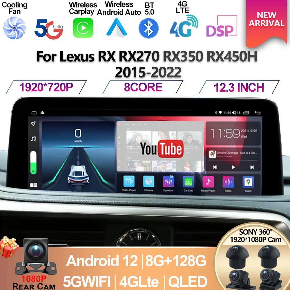 Автомобильный мультимедийный плеер для Lexus RX RX270 RX350 RX450H 2015-2022, 12,3 дюймов, Android 12, 8 + 128G, радио, GPS-навигация, экран CarPlay
Автомобильный мультимедийный плеер для Lexus RX RX270 RX350 RX450H 2015-2022, 12,3 дюймов, Android 12, 8 + 128G, радио, GPS-навигация, экран CarPlay