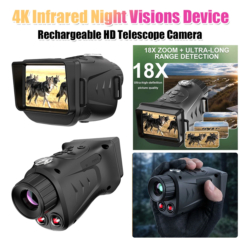 4K Outdoor HD Telescope Camera Rechargeable Hunting Camera with 2.8 Inch Large Screen 18X Digital Zoom Night Visions Monocular
4K Outdoor HD Telescope Camera Rechargeable Hunting Camera with 2.8 Inch Large Screen 18X Digital Zoom Night Visions Monocular