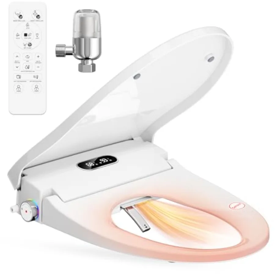 Smart bidet seat for elongated toilets: stainless steel nozzles, adjustable heated seat, warm water, instant heat, auto-dry cyc
Smart bidet seat for elongated toilets: stainless steel nozzles, adjustable heated seat, warm water, instant heat, auto-dry cyc