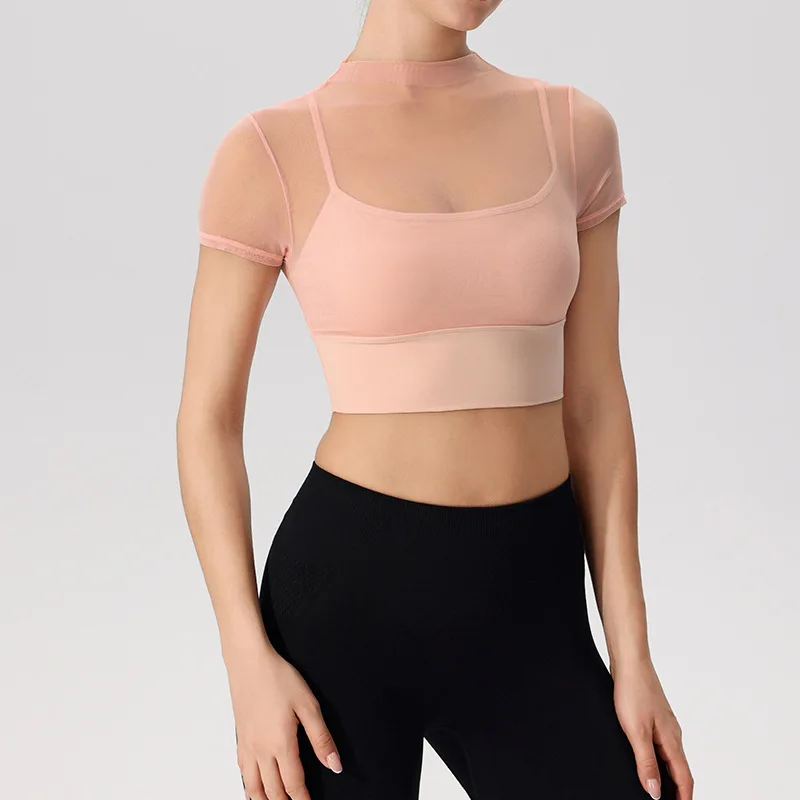 Women Integrated Cup Yoga Top Mesh Stitching Sports Bra T-Shirt Short Sleeve Quick Dry Workout Fitness Running Gym Vest
Women Integrated Cup Yoga Top Mesh Stitching Sports Bra T-Shirt Short Sleeve Quick Dry Workout Fitness Running Gym Vest